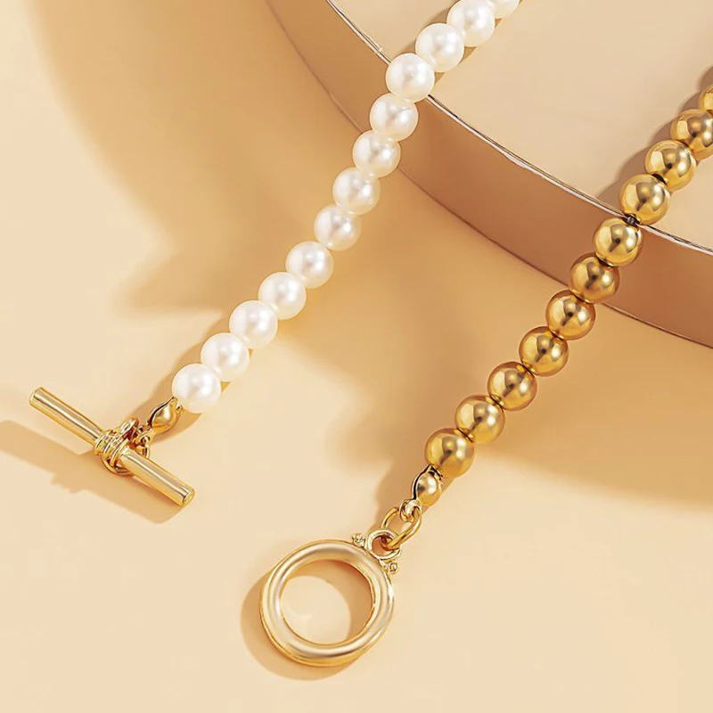 2023 Hot Fashion Imitation Pearls Bead Chain Necklace For Women Classic Vintage OT Clasp Gold Color Choker Neck Jewelry Gift