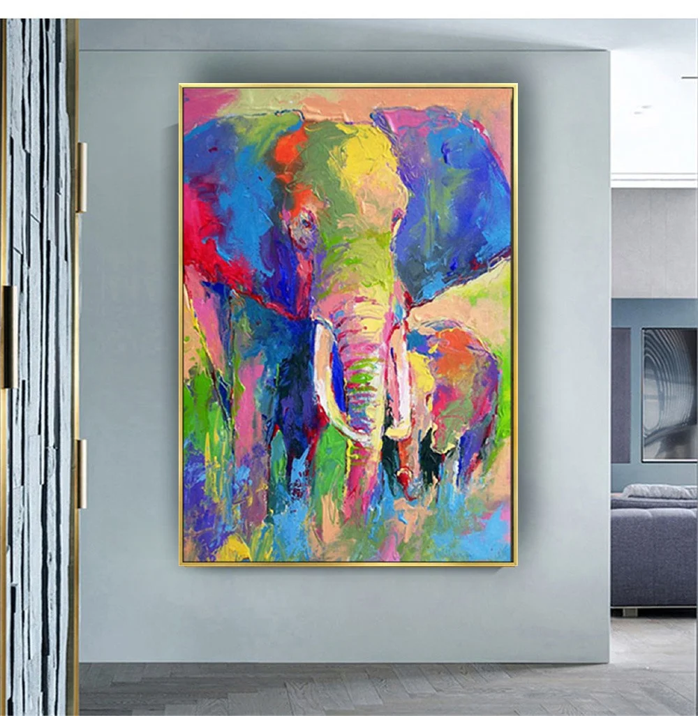 Hand-Painted Blue Canvas Wall Art Fashion Animal Abstract Poster Gift Home Decor Painting For Bedroom Large Family Oil Pictures