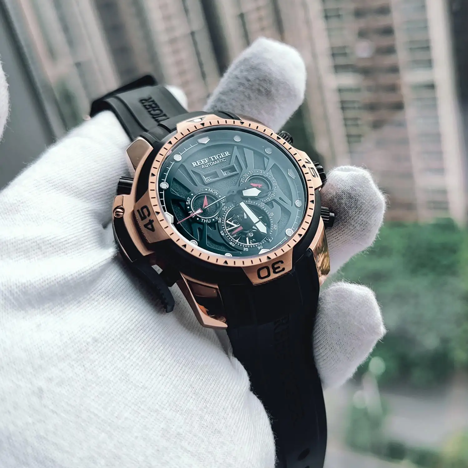 Reef Tiger/RT Sport Watch Men Big Rose Gold Transformer Edition Waterproof Military Watches Mechanical Wrist Watch RGA3532