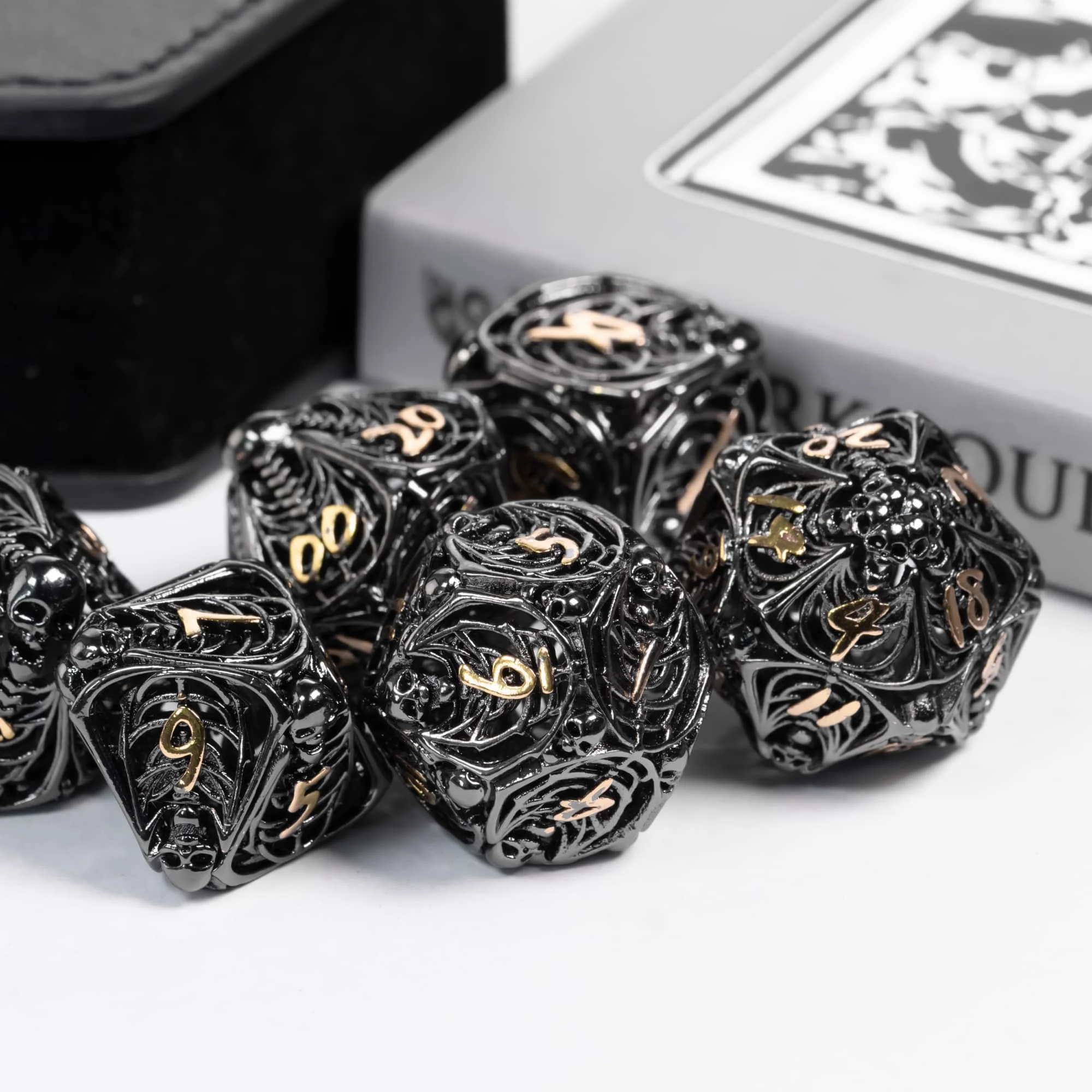 Cusdie Skeleton Hollow DND Dices Metal 7Pcs D4-D20 Polyhedral Dice Set for Dungeons and Dragons Role Playing Game Pathfinder