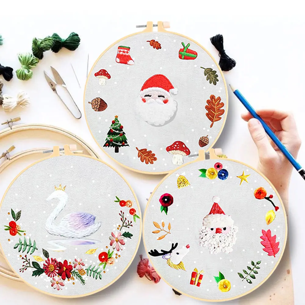 

Adult Beginner 3D Handwork Embroidery Kit Needlework Cross Stitch Set Christmas Santa Claus DIY Thread Tools Material Package