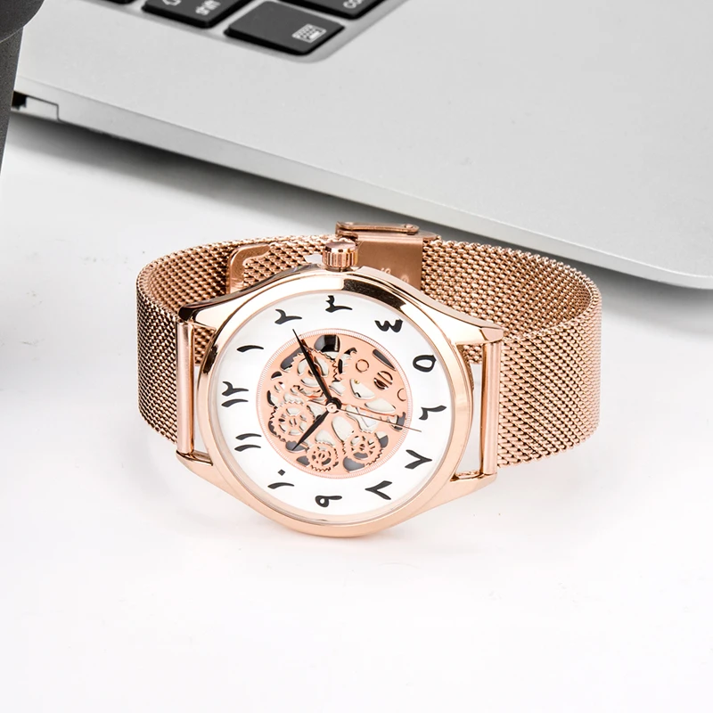 Reloj de pulsera árabe de cuero para hombre y mujer, relojes de hora, movimiento de cuarzo japonés