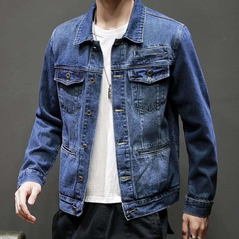 

Denim Vintage Jacket Men Spring Autumn Fashion Street Loose Fit Mens Cargo Coat Long Sleeve Single Breasted Classic Jean Jackets