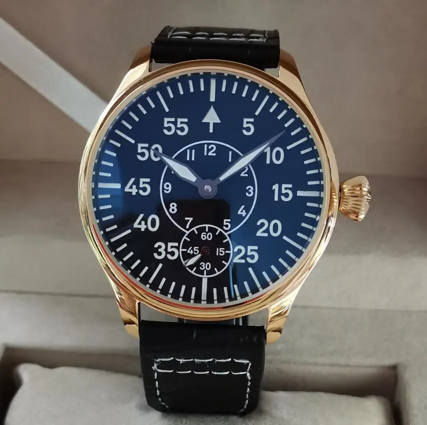 

GEERVO No logo Golden 44mm Manual mechanical men's Watch C3 Super luminous st3621 movement G122