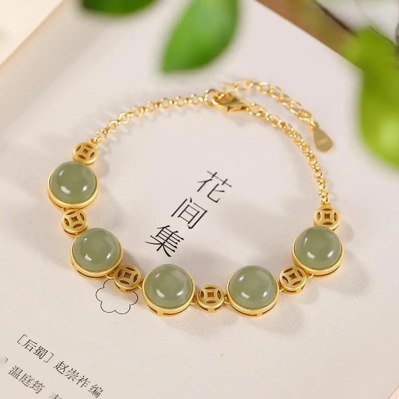 Designer original new natural Hetian jade bracelet antique personality elegant luxury ladies silver jewelry