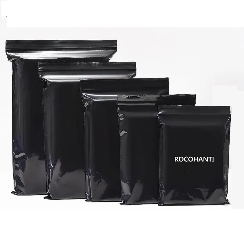 100Pcs Custom Logo Printed Black Reclosable Ziplock Bags Mylar Bags Resealable Zipper Bag for Electronic Coffee Bean Packaging