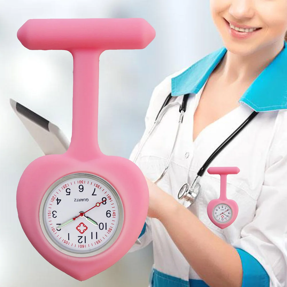 New Silicone Nurse Watch Solid Medical Pocket Watch Doctors Clip-on Hanging Lapel Watch Love Heart Shaped Gifts Wholesale