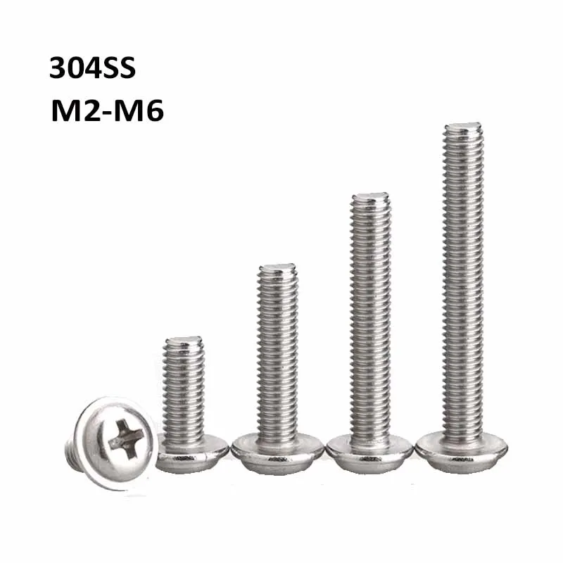304สแตนเลสสตีลรอบหัวเครื่องซักผ้า Phillips สกรู/Truss Head Cross สกรู M2 M2.5 M3 M4 m5 M6