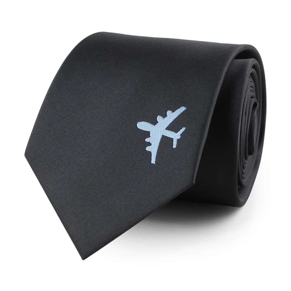 Airplane Necktie Men Women Business Style Jacquard Polyester 145*8cm Black Temperament High Quality Leisure Accessories Necktie