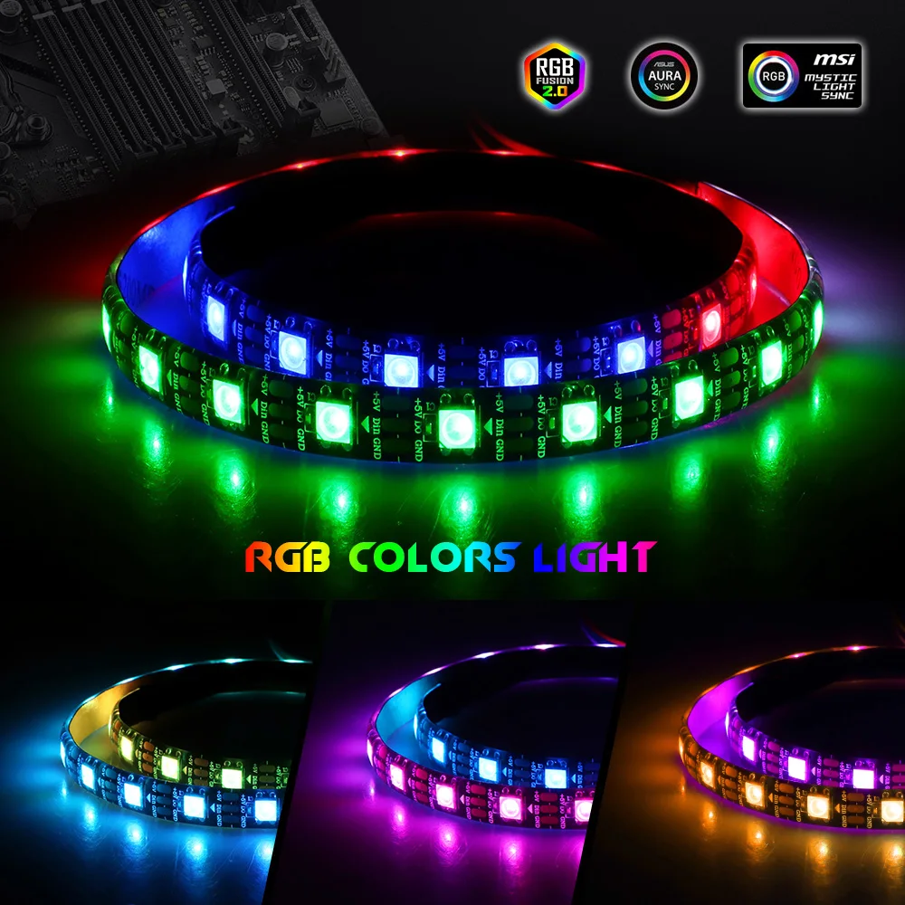 شريط إضاءة LED RGB 5 فولت عنونة ws2812b قطاع لحقيبة الكمبيوتر اللوحة الرئيسية 3 دبوس رأس لأسوس Aura مزامنة ، MSI الصوفي ضوء مزامنة