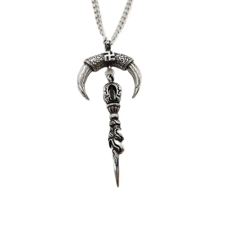 Black Knight Vintage silver color Stainless steel Beat teeth dagger pendant necklace Beat weapon necklace cool men BLKN0762