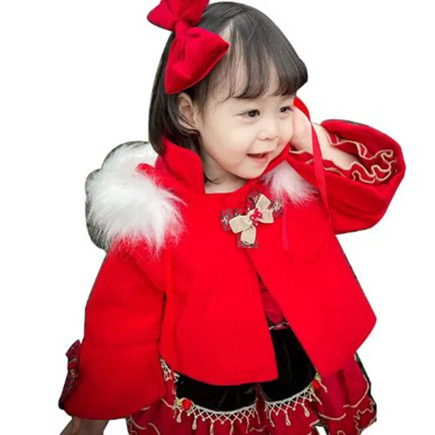 Spanish Girls Christmas Red Jacket Girls Warm Princess Woolen Coat Girls Cotton Lolita Cloack Baby Girl Winter