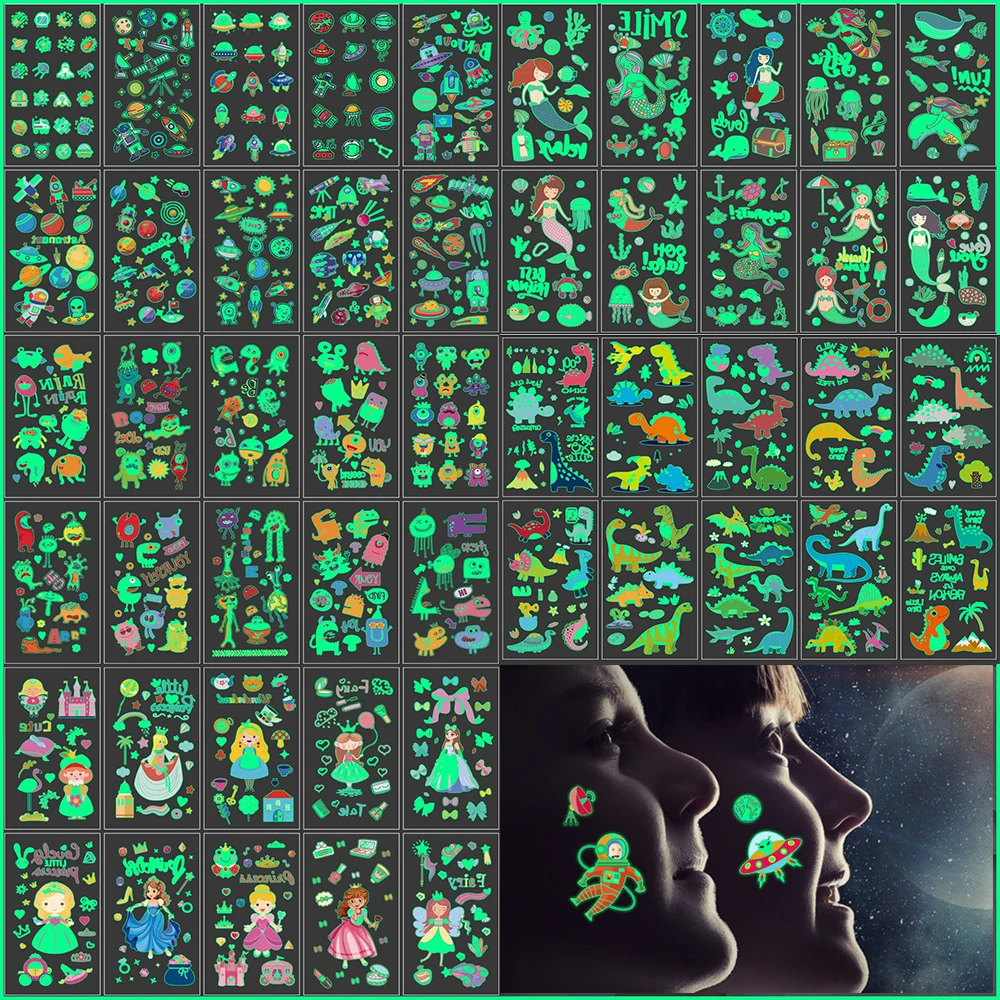 

10 шт./лот Светящиеся Татуировки для лица, временные наклейки на лицо для девочек и мальчиков, для тела и рук, искусственные маленькие цветы, Детские Переводные татуировки для детей