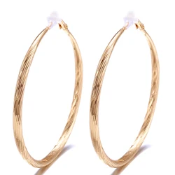 Hot New Statement Large Hoop Clip on Earrings for Women Non Pierced Gold Color Round Earring Luxury Jewelry for Wedding Gift