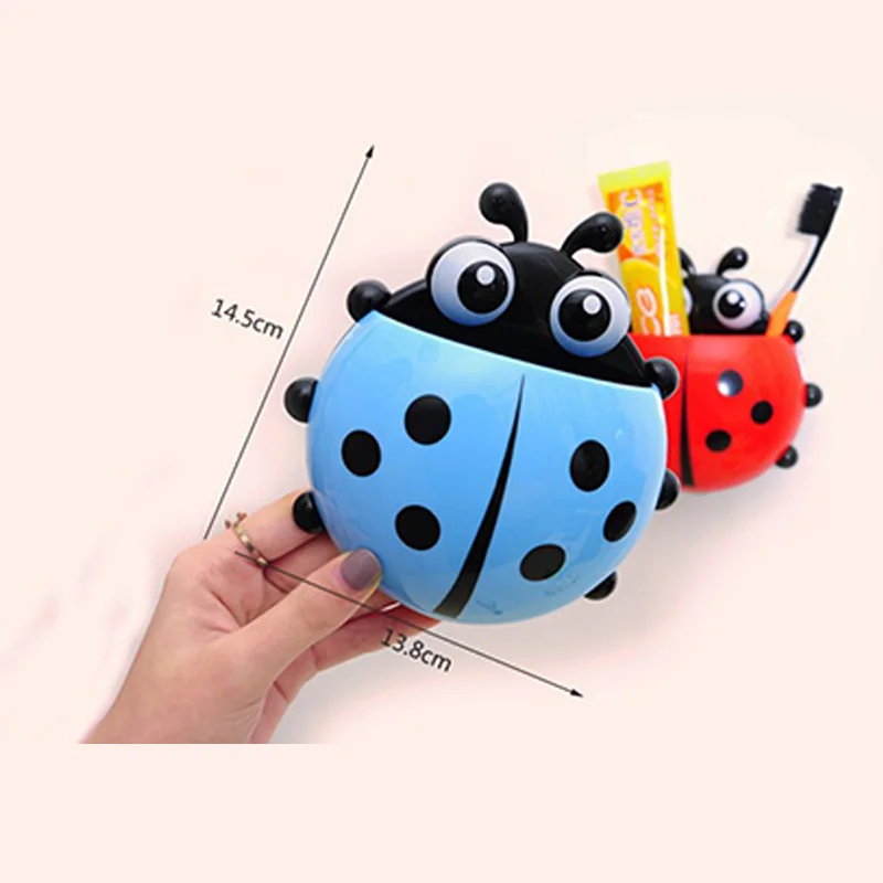 Ladybug Animal Insect Toothbrush Holder Bathroom Cartoon Toothbrush Toothpaste Wall Suction Holder Rack Container Organizer