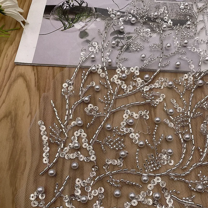 2 Stück Luxuriöse Spitzen-Applikationen Mit Perlen & Pailletten – 31x72 Cm, Zum Aufnähen Auf Hochzeitskleider