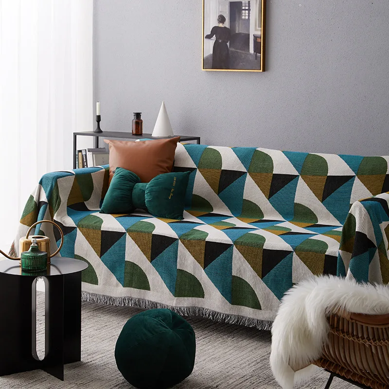 

Vintage Geometric Knitted Sofa Throw Blanket Cotton Towel Thread Bedding Blanket for Couch Chair Tapestry Carpet Travel Blanket