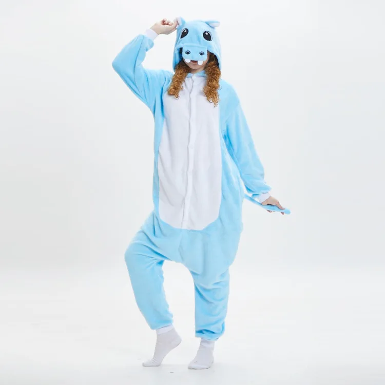 Inverno flanella ippopotamo tutine animale Kigurumi Cartoon Hippopotamus pigiama donna uomo vestiti Costume Cosplay