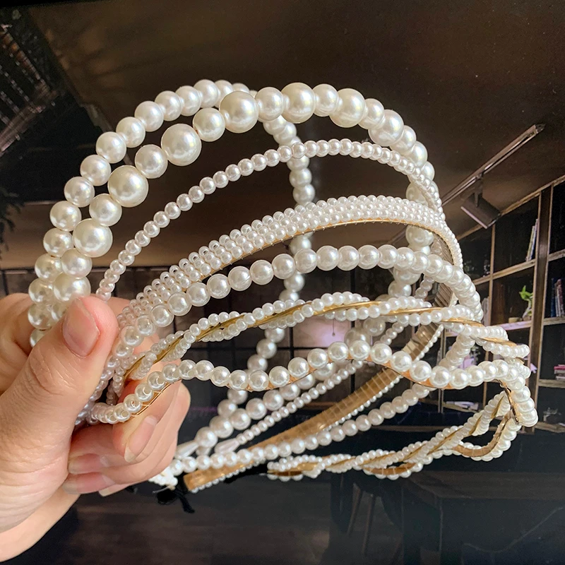 Elegant Simulated Pearl Beads Hairband Hair Accessories 2020 Fashion Width Hair Hoop Headband Hair Bands for Women Wholesale