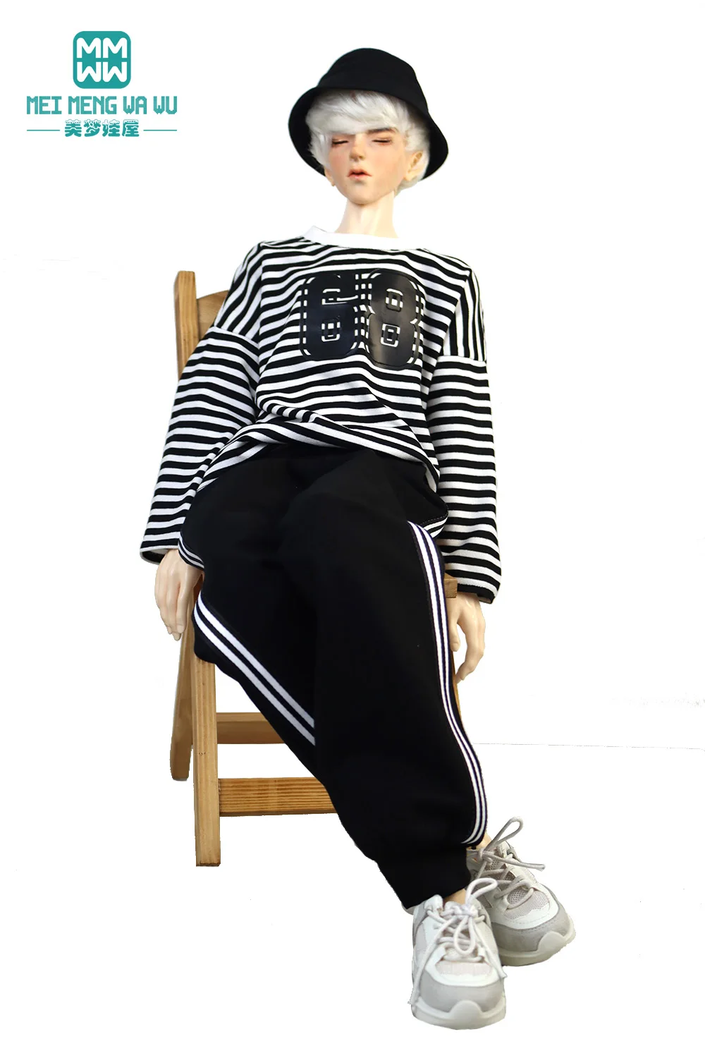 65--75cm BJD Clothes 1/3 Spherical Joint Doll Fashion striped T-shirt sports pants