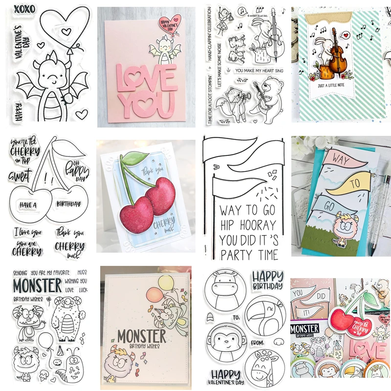 Cartoon Animals Transparent Stamps & Metal Die Sheet Cling Scrapbooking Valentine's Day Stamps Diy Pattern Photo Album Embossing