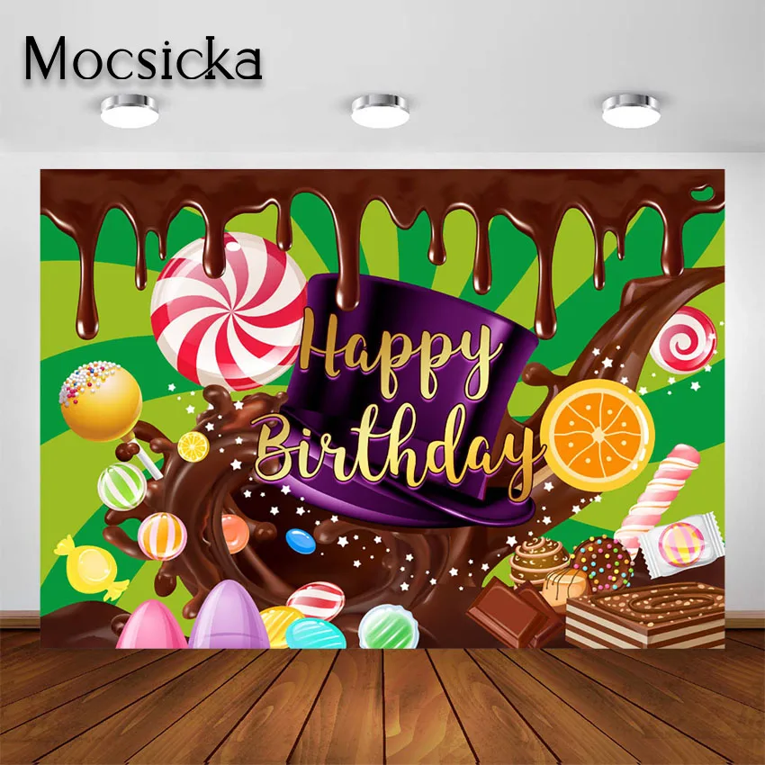 Mocsicka Candyland Party Backdrop Rainbow Sweet Candy Kid Children Birthday Party Decorations Photography Background Photoshoot