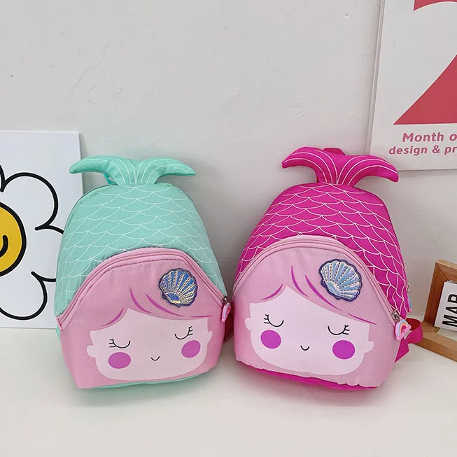 Bonito das crianças náilon mochila leve dos desenhos animados sereia mochila para meninas adorável do jardim de infância do bebê saco de escola