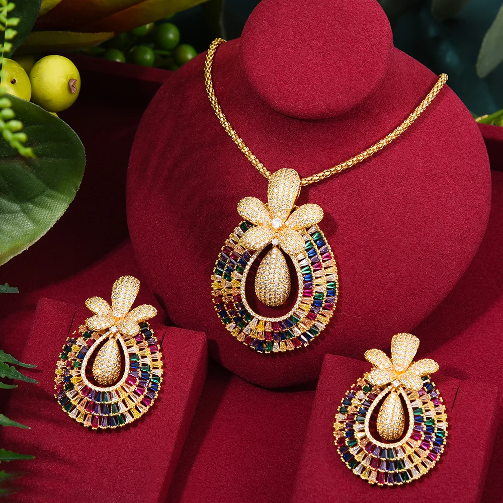 

GODKI Big Fashion Luxury Flower Wreath Statement Jewelry Set For Women Wedding Party Full Zircon Dubai Bridal jewelry Set 2022