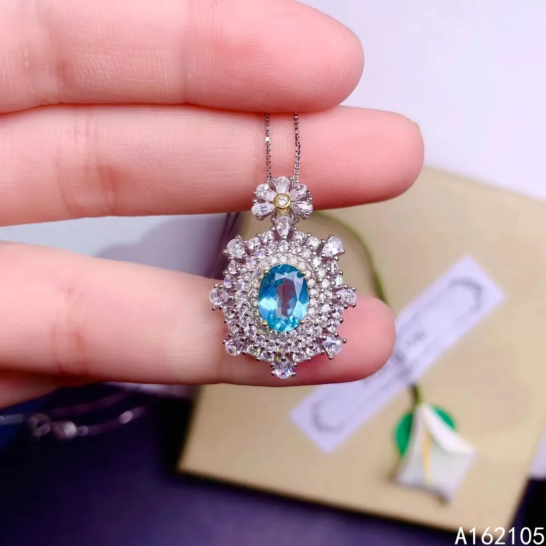 

Fine jewelry 925 pure silver inlaid natural Apatite girl luxury popular oval Chinese style gem pendant necklace support detectio