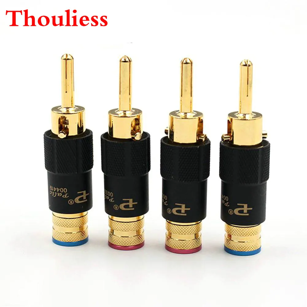 Thouliess 4pcs 24K gold Plated/Rhodium Plated Audio Banana Speaker Plug Screw Lock 10mm Cable Wire Connector