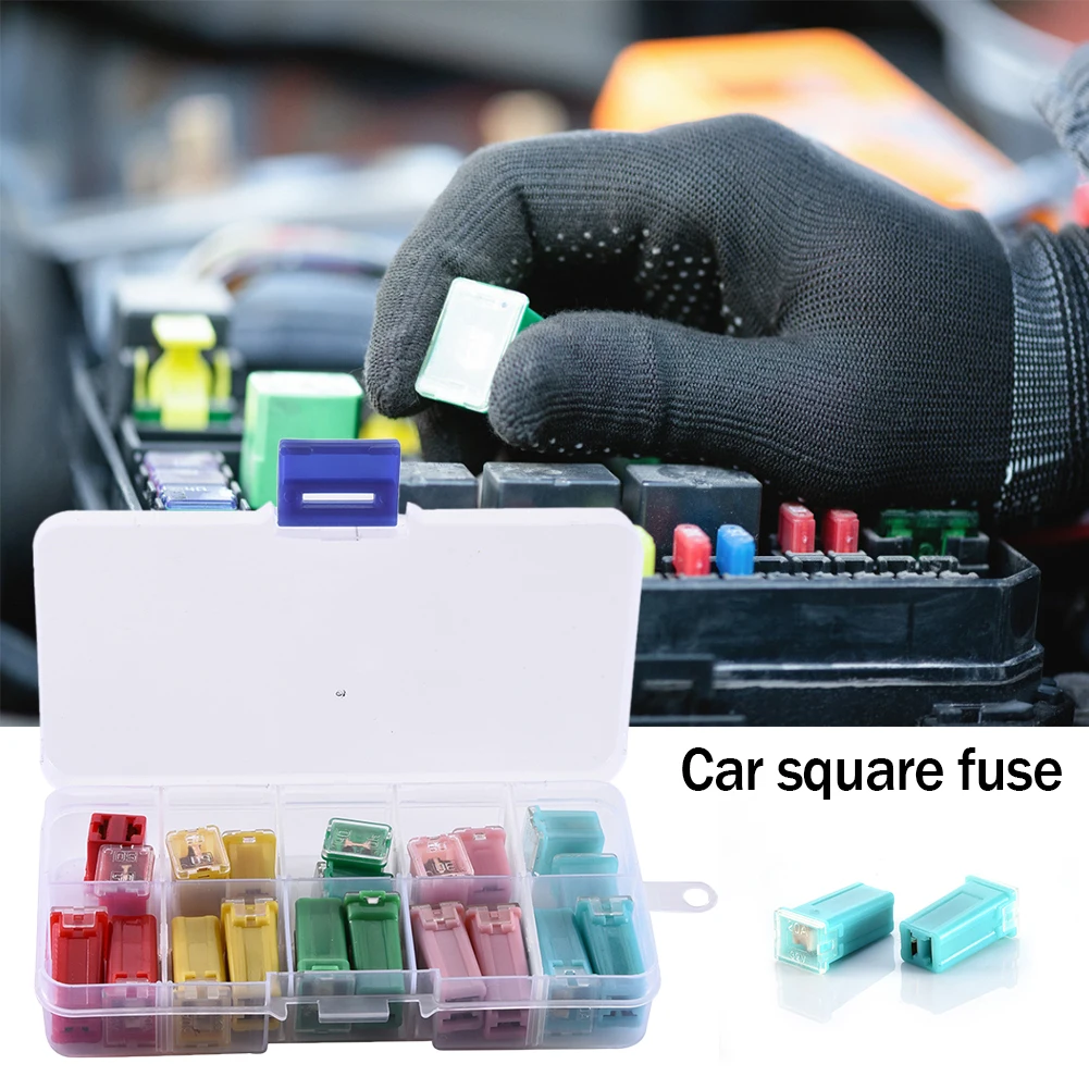 Auto Car Square Fuse Box with Plastic Cover 20pcs Safety Fuse Suit Vehicle Dash Board Fuse Group Automobile Accessory