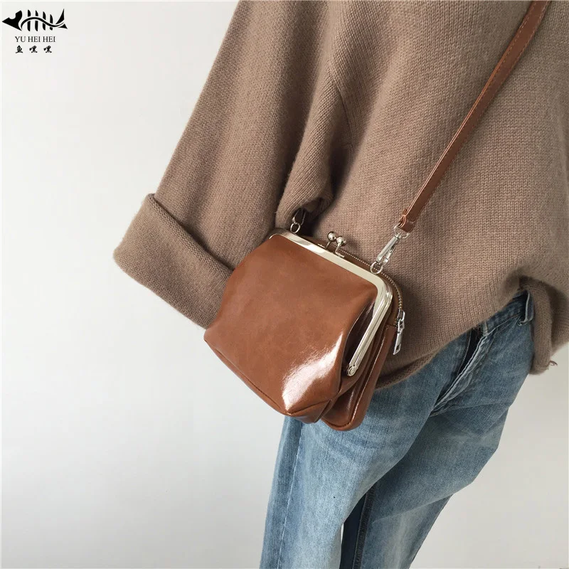 Vintage Women Shoulder Crossbody Messenger Bag PU Leather Fashion Double Kiss Lock Shell Bags Bag Women\'s Handbags free Gift