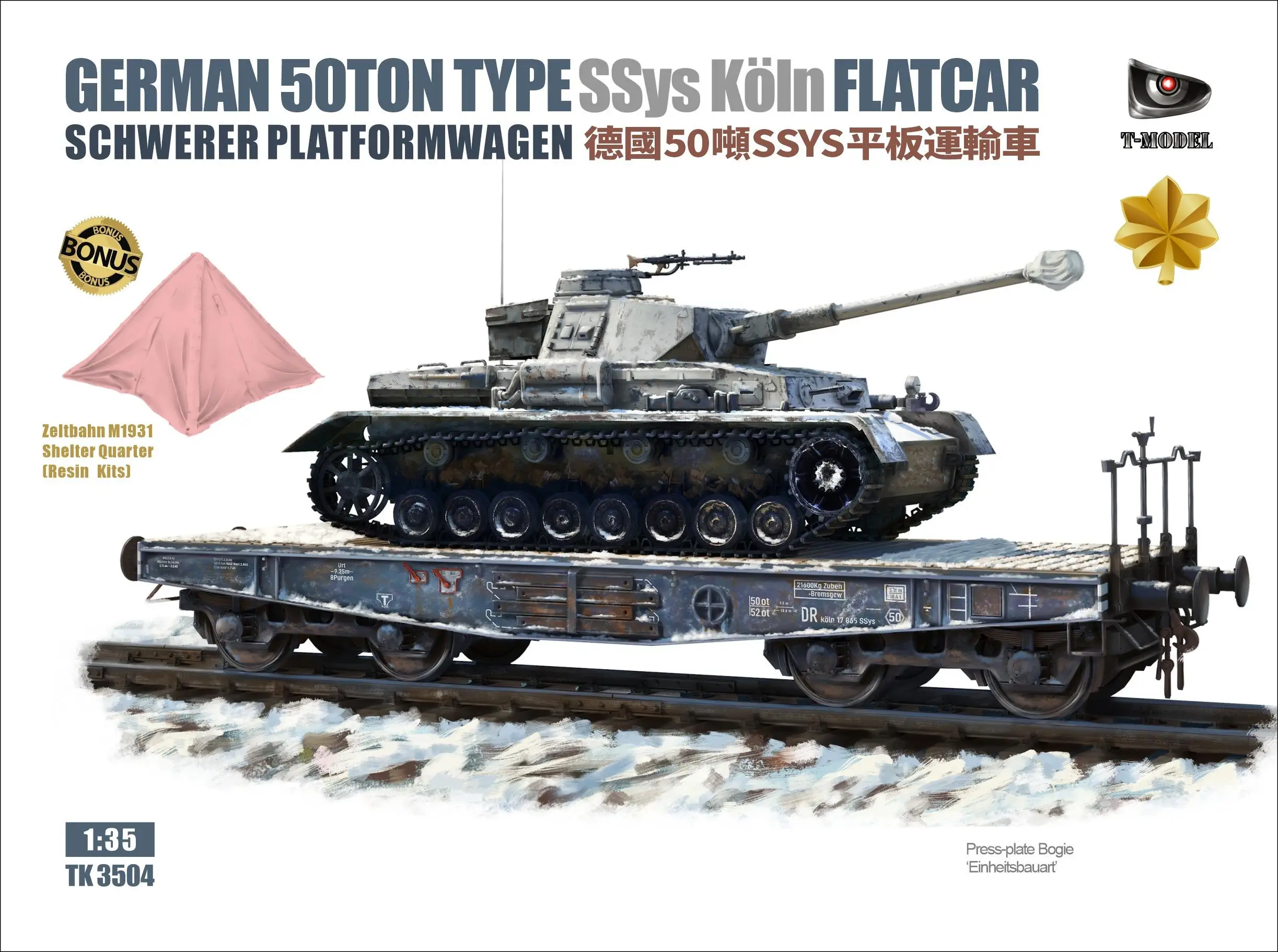 T-Model TK3504G 1/35 German 50ton Type SSys Köln Flatcar model kit