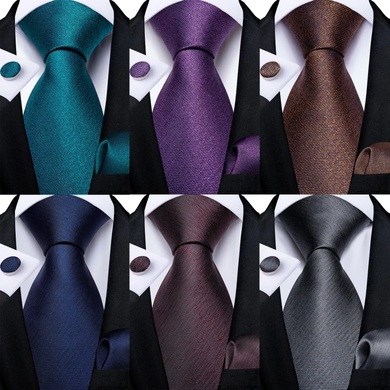Corbata lisa marrón, azul, gris, púrpura para hombre, corbatas de negocios, corbata 100% de seda para hombre, corbata de 8cm de ancho, conjunto de corbatas formales para fiesta DiBanGu
