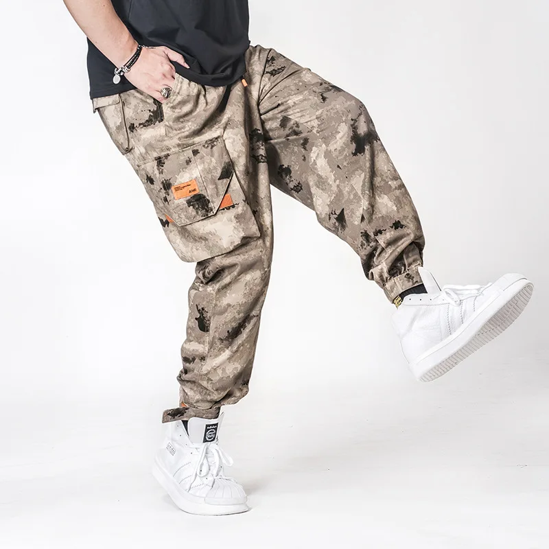 

70885 Desert Camouflage Cargo Pants For Men Cotton High Waist Comfortable Style Handsome Trendy Boyfriend Tie Feet Trousers