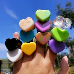 FishSheep Big Colorful Resin Heart Rings For Women Korean Geometric Transparent Shiny Acrylic Ring Girls Fashion Jewelry Gifts