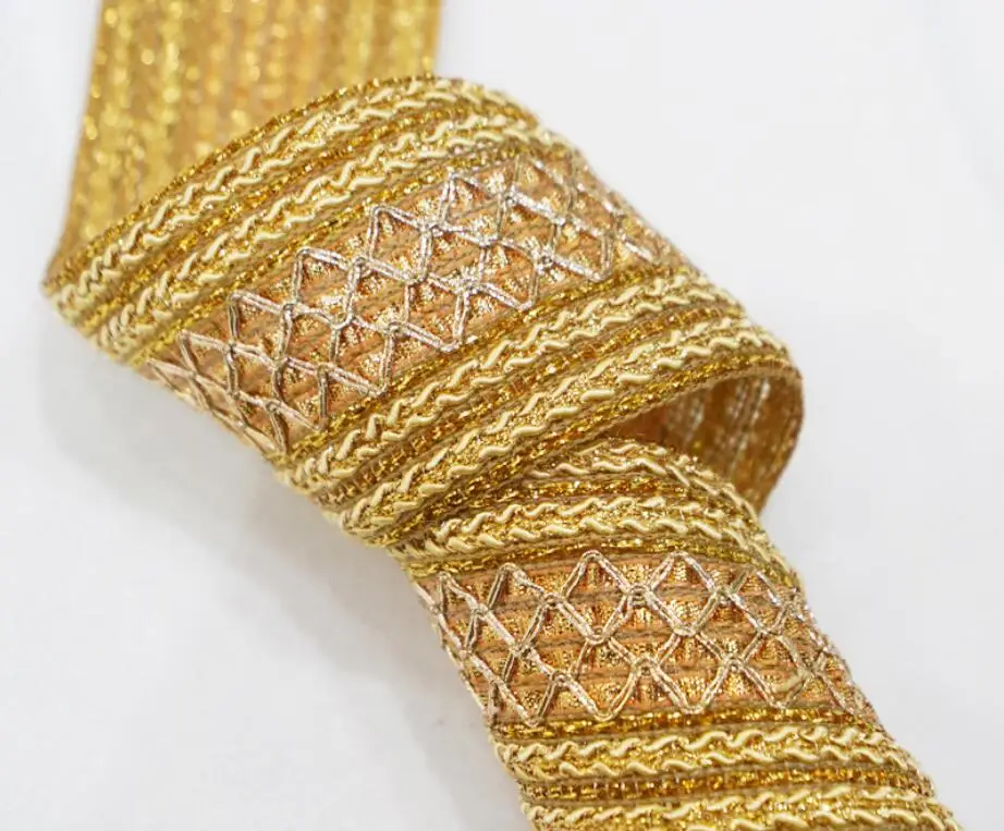 1 LOT = 5 YARDS  gold wire braided ribbon, DIY clothing accessories, shoes and hats decoration materials, ethnic style