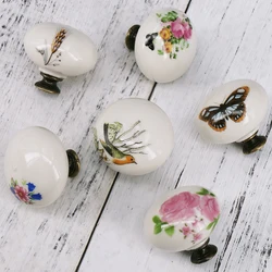 1x Ceramic Furniture Handle Round Porcelain Cabinet Knobs and Handles Cupboard Kitchen Pull Handle Furniture Hardware
