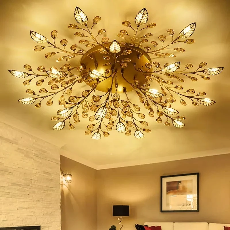 Modern Led Ceiling Lights Crystals Leaf deco Ceiling Lamp For Bedroom Living room Kitchen Light Surface mounted Nordic Gold Lamp