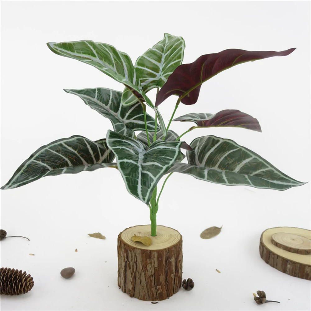 1Pc Lifelike Artificial Alocasia zebra-Stripe  Leaves Fake Plant  for Home Hotel Cafe Office Party Photography Festival Decor