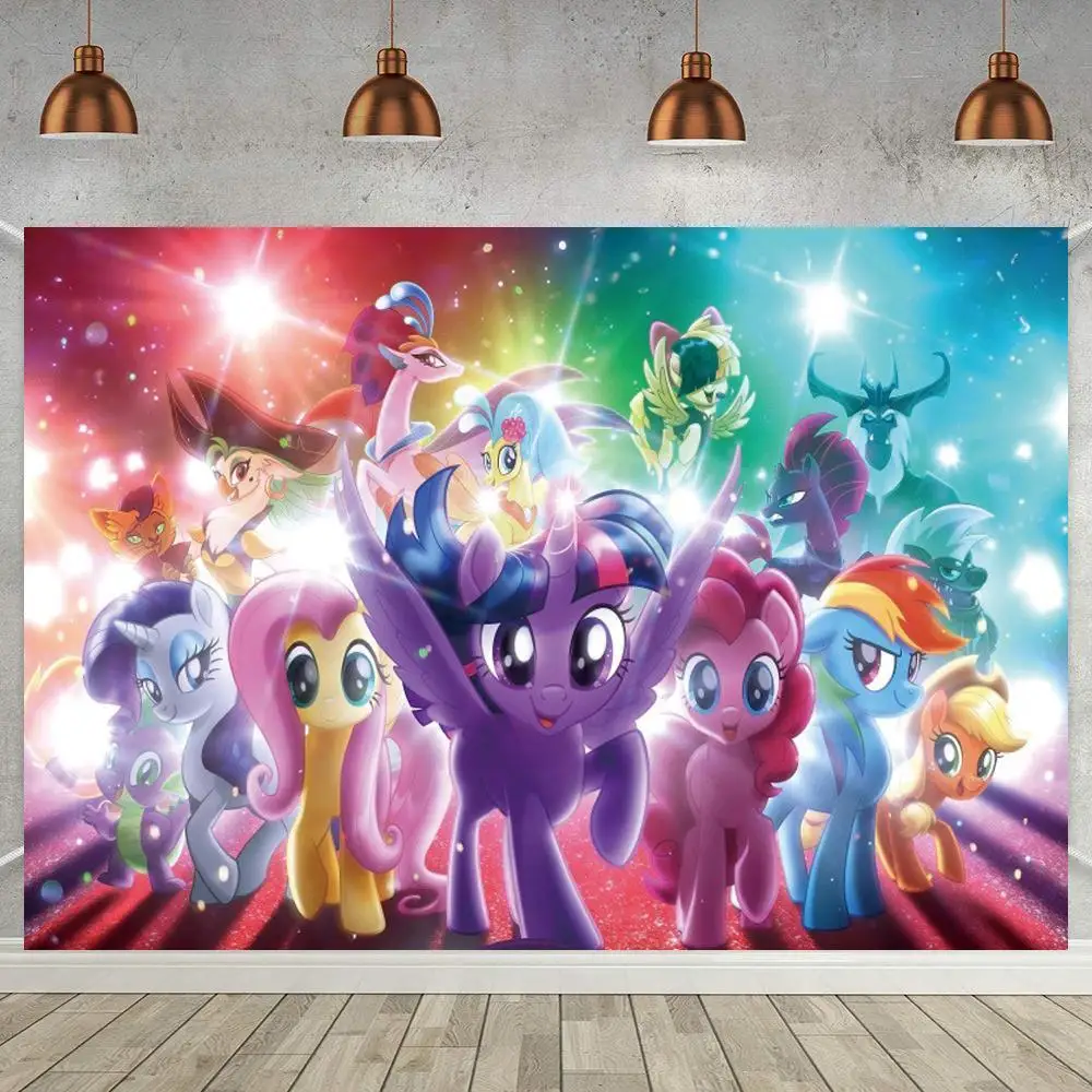 Rainbow Light Bokeh Little Pony Backdrop Kids Birthday Party Dinner Table Banner Decor Background For Photography