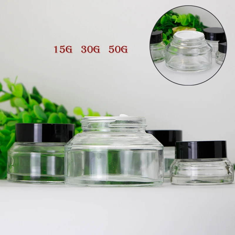 1pcs 15g/30g/50g Empty Clear Glass Refillable Bottles Lip Balm Jar Travel Face Cream Pot Lotion Vials Amber Cosmetic Containers