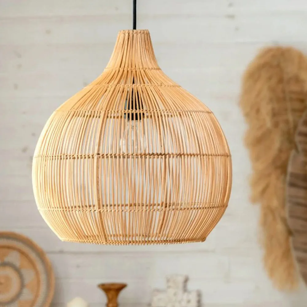 

Natural Rattan Lamp Pendant light Chinese Style Simulated Rattan Lamp Cover Hand Woven Vintage for Living Room Dining Room Lamp