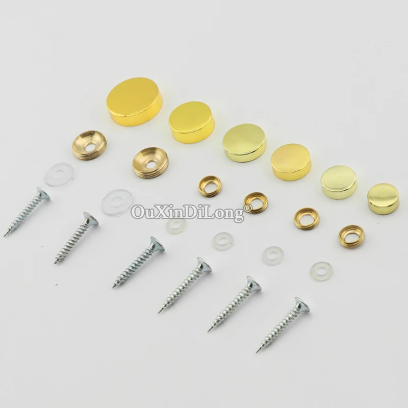 Courier 500PCS Copper Gold Advertisement Nails Acrylic Billboard Glass Mirror Nails Decorative Caps+Copper Ring+Screw+Shim