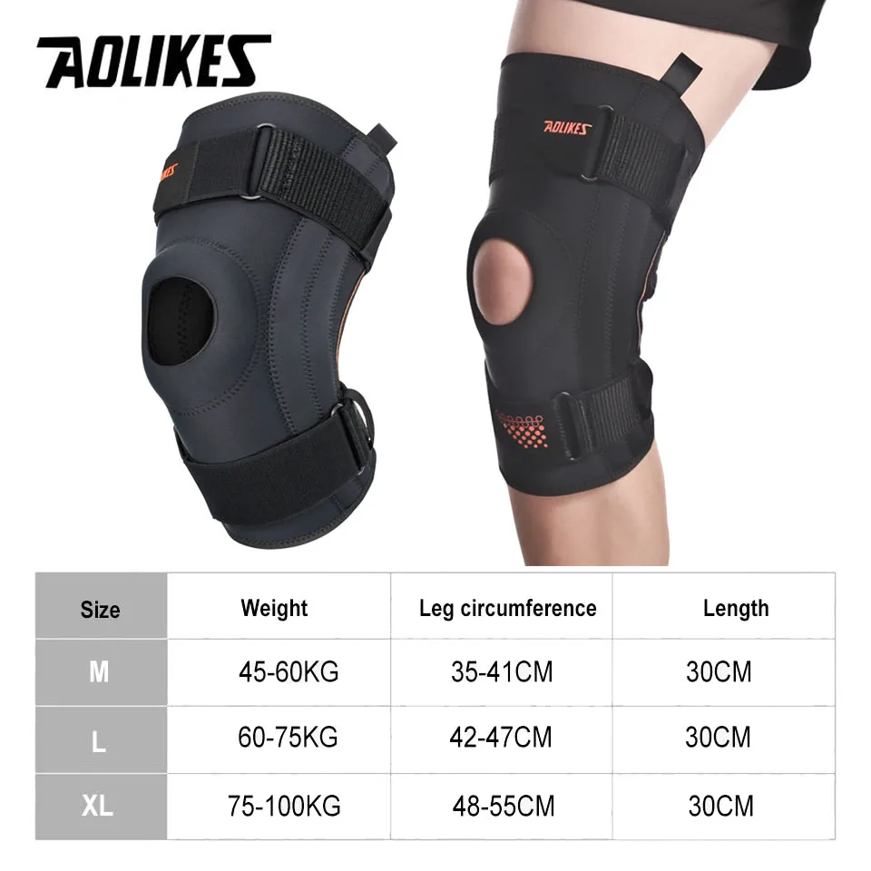 AOLIKES 1PCS Pressurize Knee Support Sleeve Protector Elastic Knee Pads Brace Springs Gym Sports Basketball Running Fitness