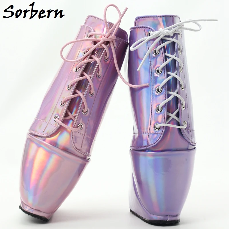 Sorbern Holo 발레 Heelless 신발 여성 레이스 업 힐 없음 Unisex Fetish High Heel 사이즈 46 여성 신발 Drag Queen Custom Colors