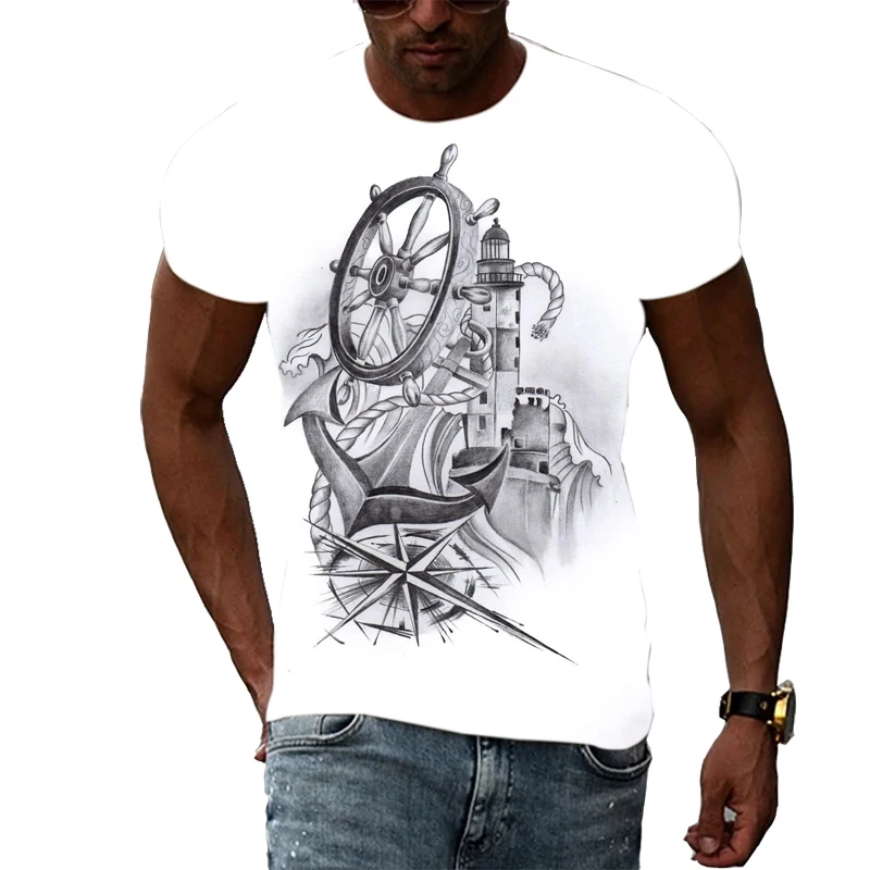 New Fashion Cool Style Compass graphic t shirts men Summer Trend Casual 3D Print White T-shirt Handsome Personality tshirt Top