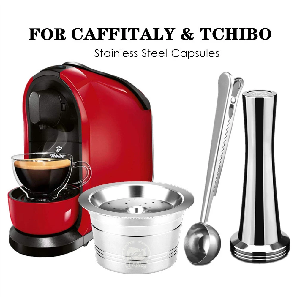 

For Caffitaly Tchibo Cafissimo ALDI Expressi Refillable K-fee Coffee Capsule Pod Filters Stainless Steel Cafeteira Tamper Spoon