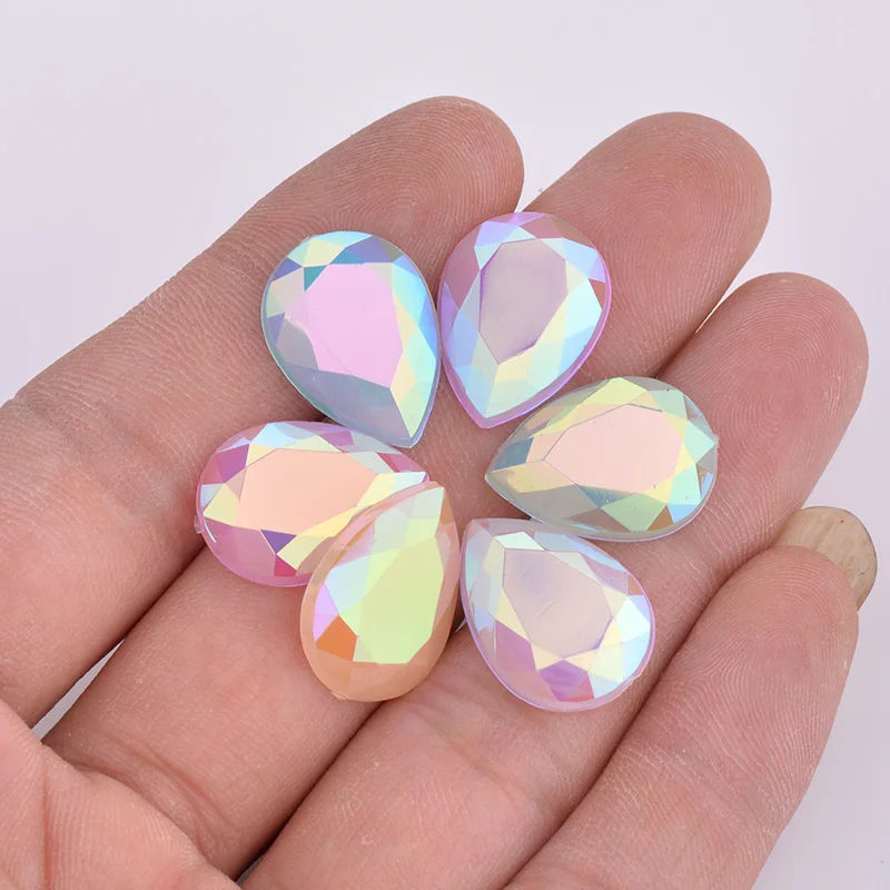 JUNAO-أحجار الزبرجد AB الكريستالية ، 10 × 14 مللي متر ، 13 × 18 مللي متر ، شكل دمعة ، أحجار الراين الكريستالية المسطحة ، أحجار الأكريليك غير مخيط