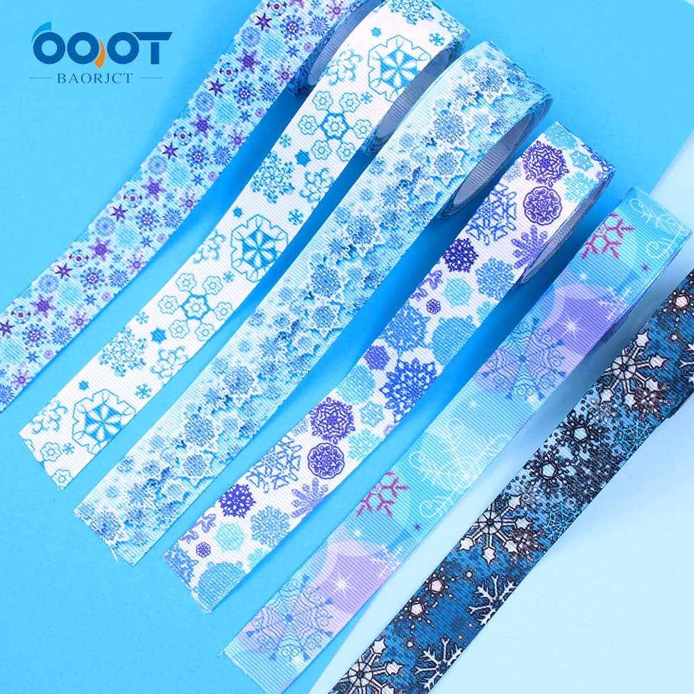 25mm Blue snowflake gosgrain Ribbon 10 Yard  Christmas DIY Handmade Accessories Headdress Gift Packaging Decoration